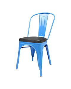 Tolix Style Side Chair Blue with Upholstered Box Seat