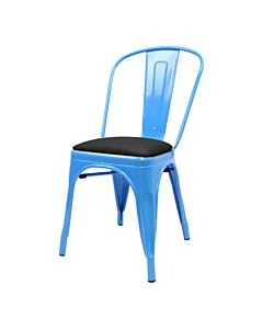 Tolix Style Side Chair Blue with Upholstered Dome Seat