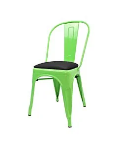 Tolix Style Side Chair Green with Upholstered Dome Seat