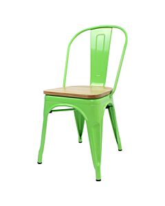 Tolix Style Side Chair Green with Wooden Seat