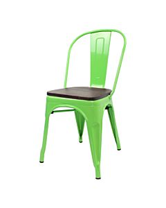 Tolix Style Side Chair Green with Wooden Seat
