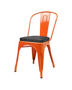Tolix Style Side Chair Orange with Upholstered Box Seat