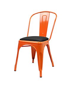 Tolix Style Side Chair Orange with Upholstered Dome Seat