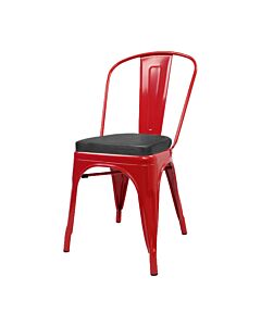 Tolix Style Side Chair Red with Upholstered Box Seat