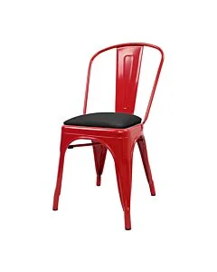 Tolix Style Side Chair Red with Upholstered Dome Seat