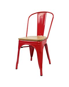 Tolix Style Side Chair Red with Wooden Seat