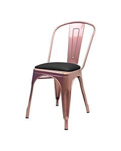 Tolix Style Side Chair Rose Gold with Upholstered Dome Seat