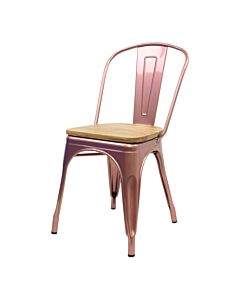 Tolix Style Side Chair Rose Gold with Wooden Seat