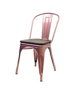 Tolix Style Side Chair Rose Gold with Wooden Seat