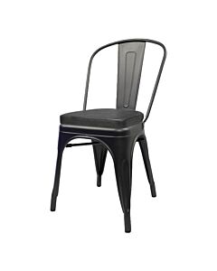Tolix Style Side Chair Matte Gun Metal with Upholstered Box Seat