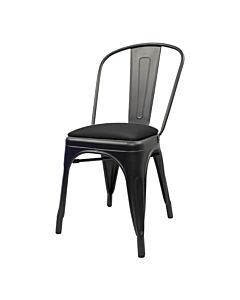 Tolix Style Side Chair Matte Gun Metal with Upholstered Dome Seat