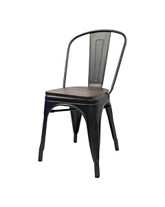 Tolix Style Side Chair Matte Gun Metal with Wooden Seat