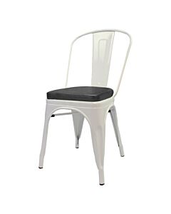 Tolix Style Side Chair White with Upholstered Box Seat