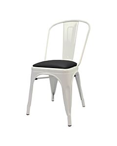 Tolix Style Side Chair White with Upholstered Dome Seat