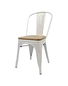 Tolix Style Side Chair White with Wooden Seat