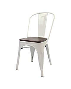 Tolix Style Side Chair White with Wooden Seat