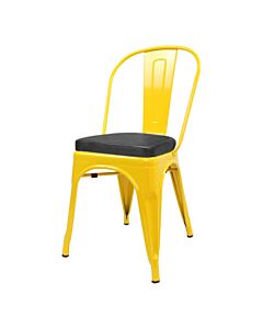 Tolix Style Side Chair Yellow with Upholstered Box Seat