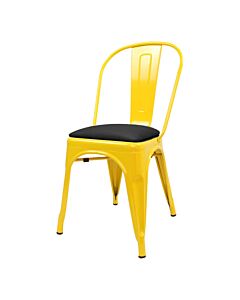 Tolix Style Side Chair Yellow with Upholstered Dome Seat