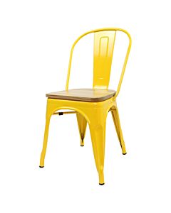 Tolix Style Side Chair Yellow with Wooden Seat
