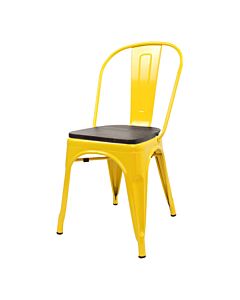 Tolix Style Side Chair Yellow with Wooden Seat