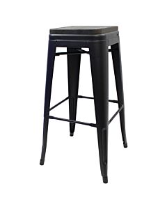 Tolix Style 76cm Bar Height Stool Matte Black with Wooden Seat