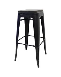 Tolix Style 76cm Bar Height Stool Matte Black with Wooden Seat