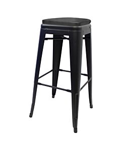 Tolix Style 76cm Bar Height Stool Matte Black with Upholstered Box Seat