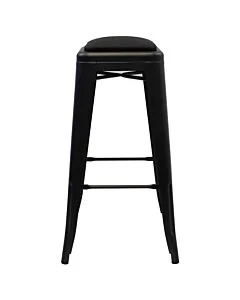 Tolix Style 76cm Bar Height Stool Matte Black with Upholstered Dome Seat