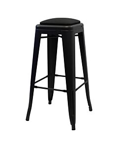 Tolix Style 76cm Bar Height Stool Matte Black with Upholstered Dome Seat
