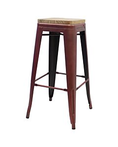 Tolix Style 76cm Bar Height Stool Copper with Wooden Seat