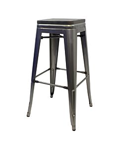 Tolix Style 76cm Bar Height Stool Industrial Grey with Wooden Seat