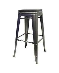 Tolix Style 76cm Bar Height Stool Industrial Grey with Wooden Seat