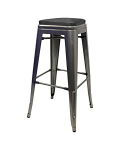 Tolix Style 76cm Bar Height Stool Industrial Grey with Upholstered Box Seat