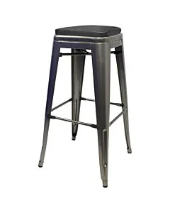 Tolix Style 76cm Bar Height Stool Industrial Grey with Upholstered Box Seat