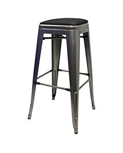 Tolix Style 76cm Bar Height Stool Industrial Grey with Upholstered Dome Seat
