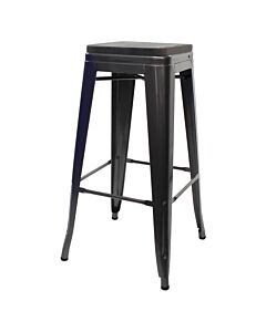 Tolix Style 76cm Bar Height Stool Gloss Gun Metal with Wooden Seat