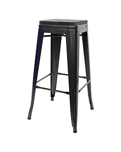 Tolix Style 76cm Bar Height Stool Gloss Gun Metal with Wooden Seat