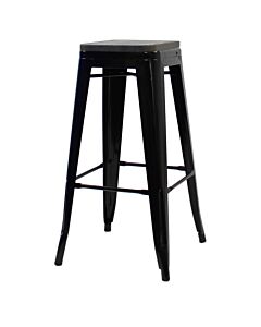 Tolix Style 76m Bar Height Stool Gloss Black with Wooden Seat