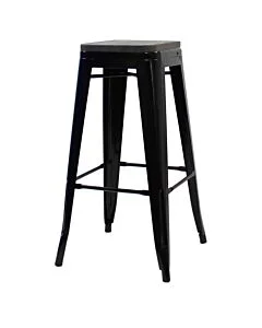 Tolix Style 76m Bar Height Stool Gloss Black with Wooden Seat