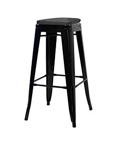 Tolix Style 76cm Bar Height Stool Gloss Black with Upholstered Box Seat