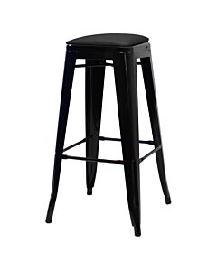 Tolix Style 76cm Bar Height Stool Gloss Black with Upholstered Dome Seat