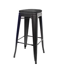Tolix Style 76cm Bar Height Stool Gloss Gun Metal with Upholstered Box Seat