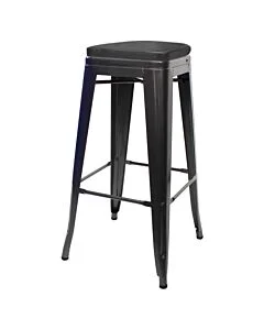 Tolix Style 76cm Bar Height Stool Gloss Gun Metal with Upholstered Box Seat
