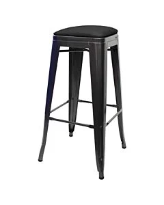 Tolix Style 76cm Bar Height Stool Gloss Gun Metal with Upholstered Dome Seat