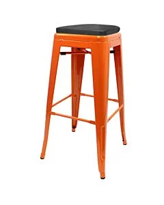 Tolix Style 76cm Bar Height Stool Orange with Upholstered Box Seat