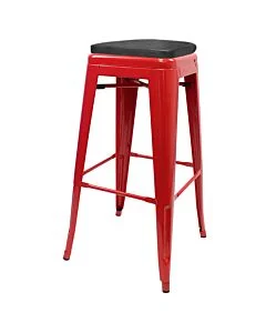 Tolix Style 76cm Bar Height Stool Red with Upholstered Box Seat