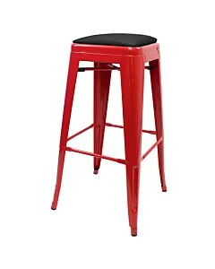 Tolix Style 76cm Bar Height Stool Red with Upholstered Dome Seat