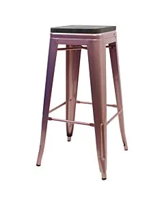 Tolix Style 76cm Bar Height Stool Rose Gold with Wooden Seat