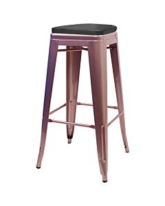 Tolix Style 76cm Bar Height Stool Rose Gold with Upholstered Box Seat