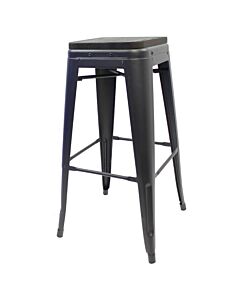 Tolix Style 76cm Bar Height Stool Matte Gun Metal with Wooden Seat